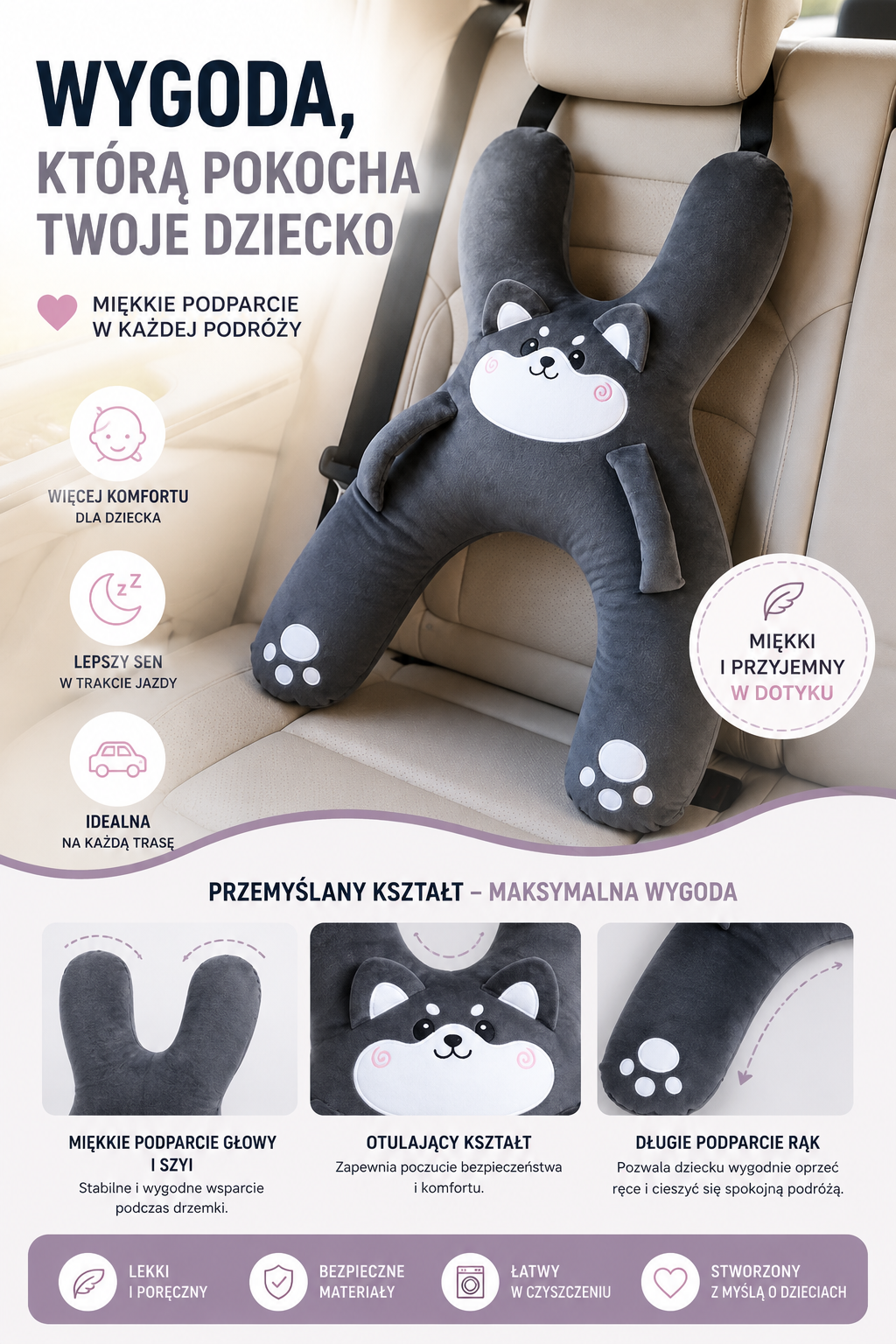 Drzemak — Poduszka Podróżna dla Dziecka do Samochodu